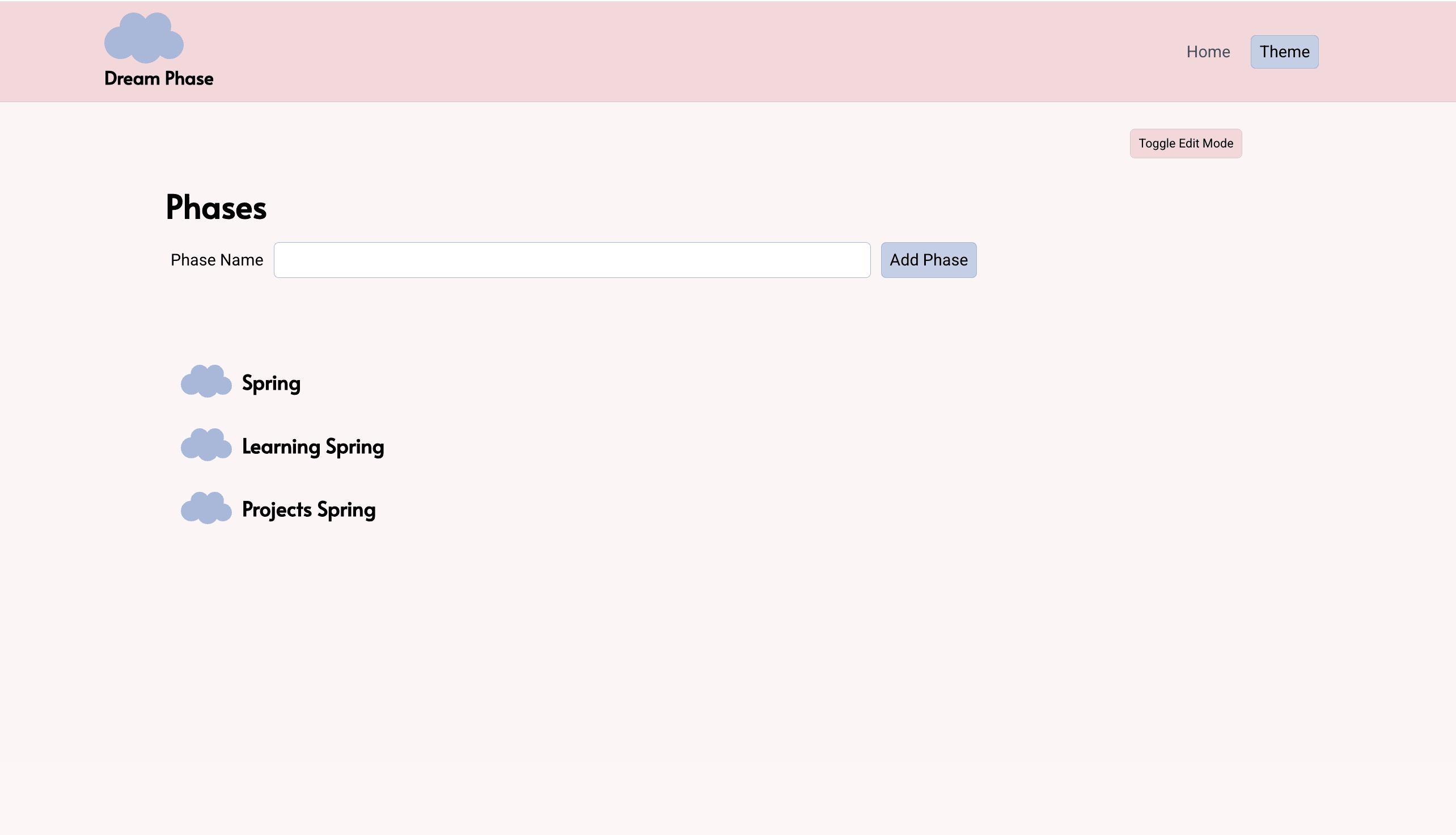 screenshot of dream phase website
